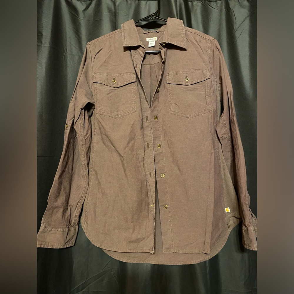 Carhartt‎ Women’s Purple Button Down Shirt with Stretch Knit Sides Medium 8/10